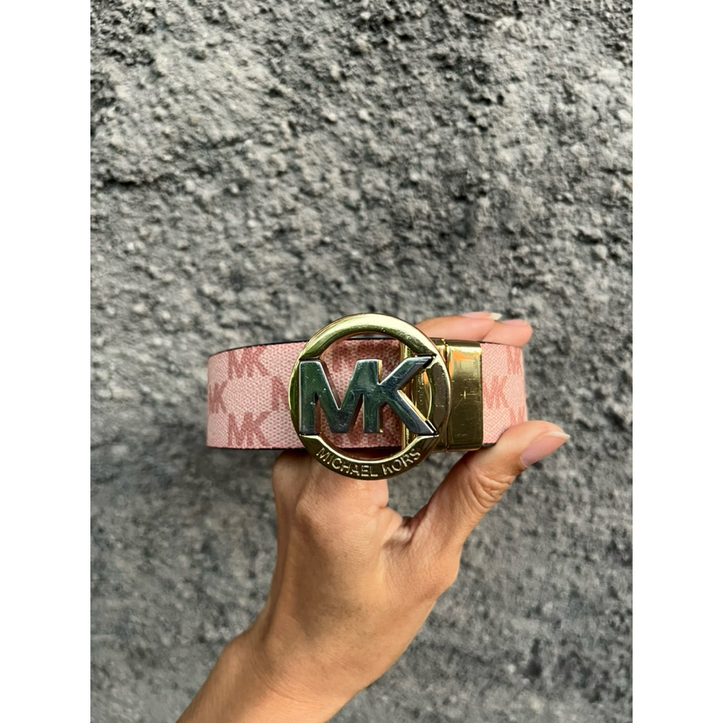 Michael Kors Reversible Belt Pink Signature MK Buckle & Brown Original (Bolak Balik)