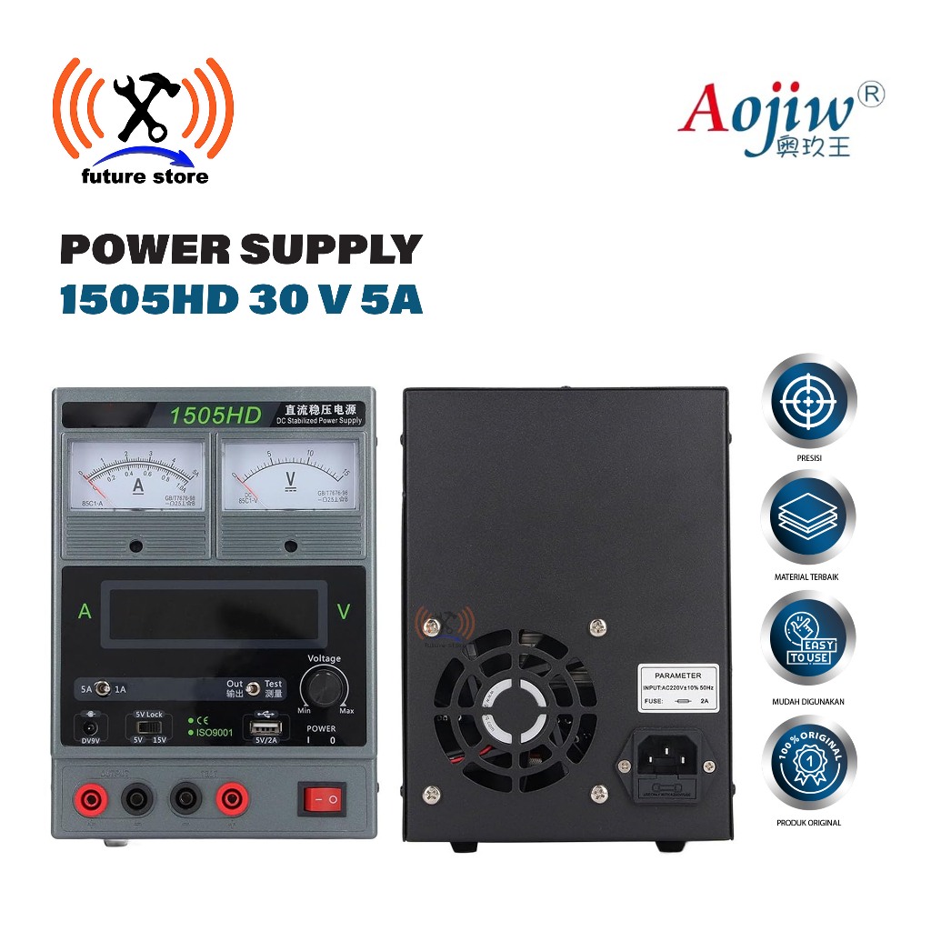 AOJIW POWER SUPPLY 1505HD 30V 5A ORIGINAL - DC REGULATED POWER SUPPLY DIGITAL UNTUK SERVICE HP DAN E