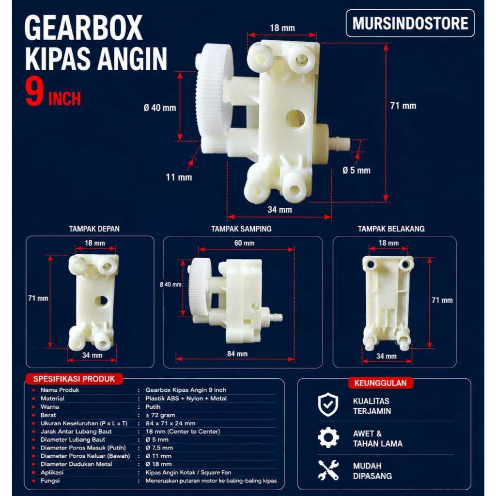 GEARBOX KIPAS ANGIN 9INCH/ GEARBOX KIPAS ANGIN