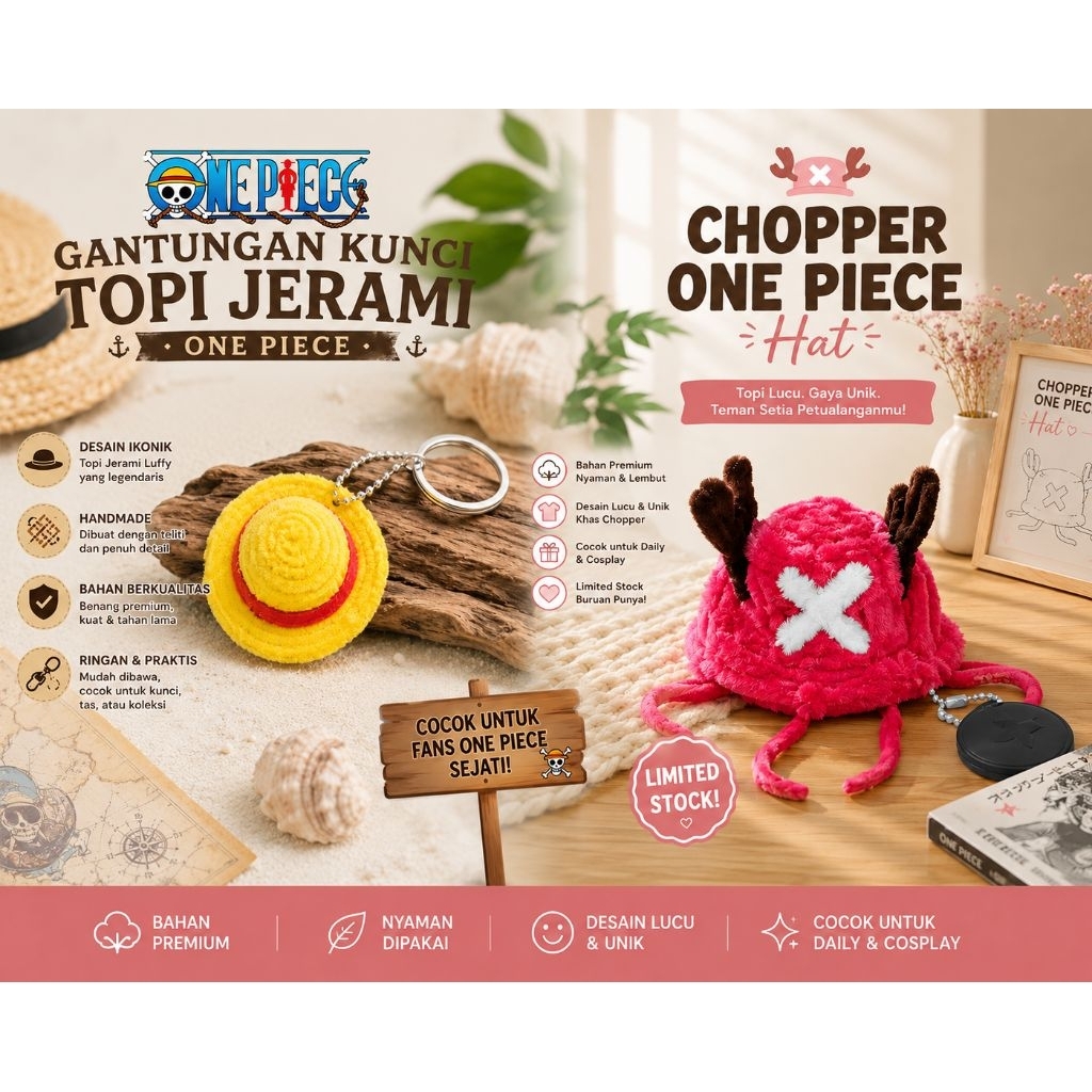 GANTUNGAN KUNCI Topi jerami one piece l Topi chopper one piece