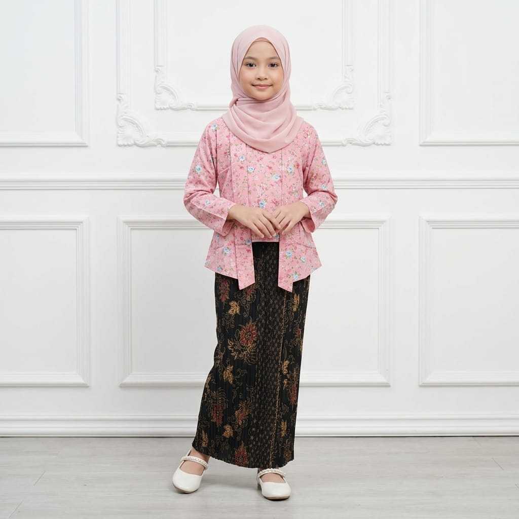 Atasan Muslimah Anak Lengan Panjang Motif Bunga Atasan Dan Rok Batik Kebaya Kutubaru Bunga Bahan Kat