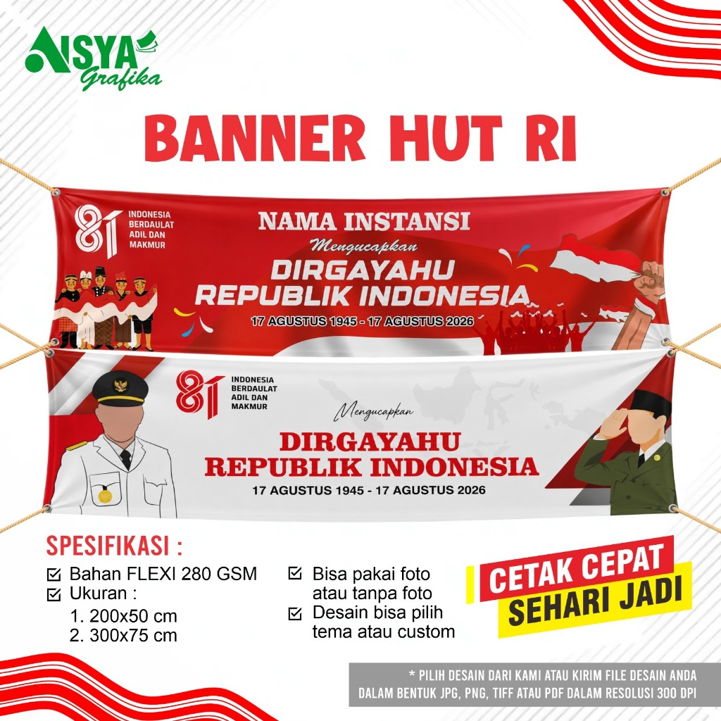 Banner 17 Agustus / MMT / spanduk / backdrop custom HUT RI 81 Tahun 2026 kemerdekaan RI