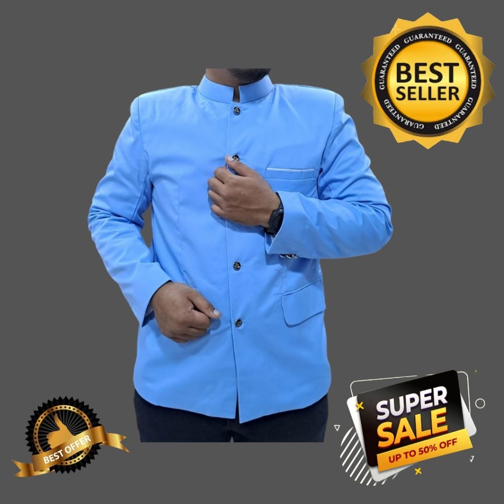 Jas Koko Jasko Mandarin Pria Warna Biru Muda / Biru Langit / Baby Blue