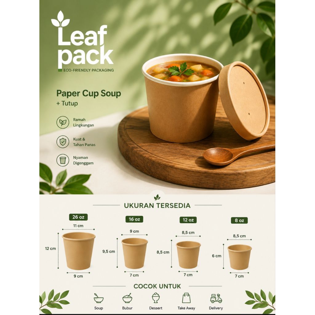 Paper Cup Soup Kraft Tanpa Tutup | Eco Friendly | Food Grade | Wadah Soup & Bubur