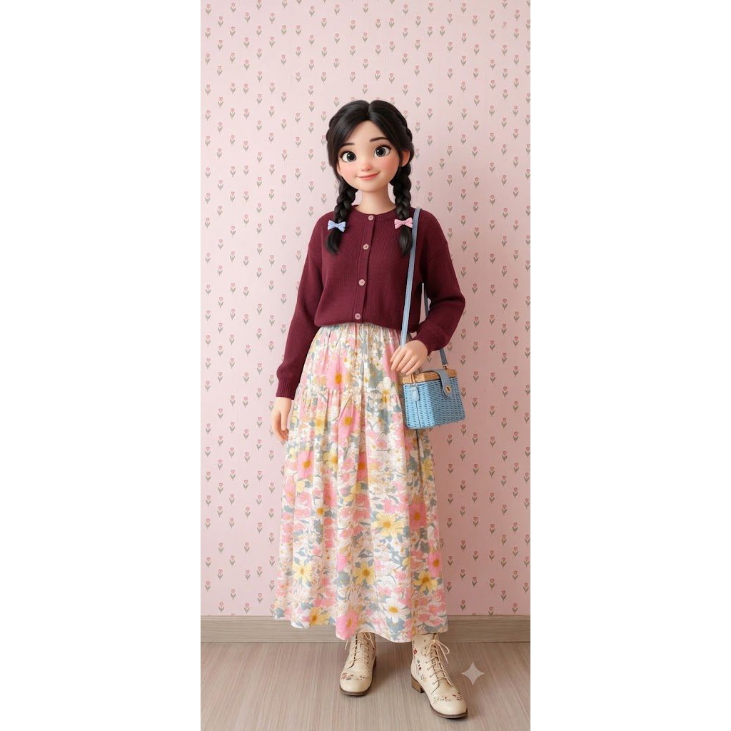 Cardigan Set Rok Rayon / Cardigan Maroon / Rok Flower / Rok Rayon / Set Cardigan