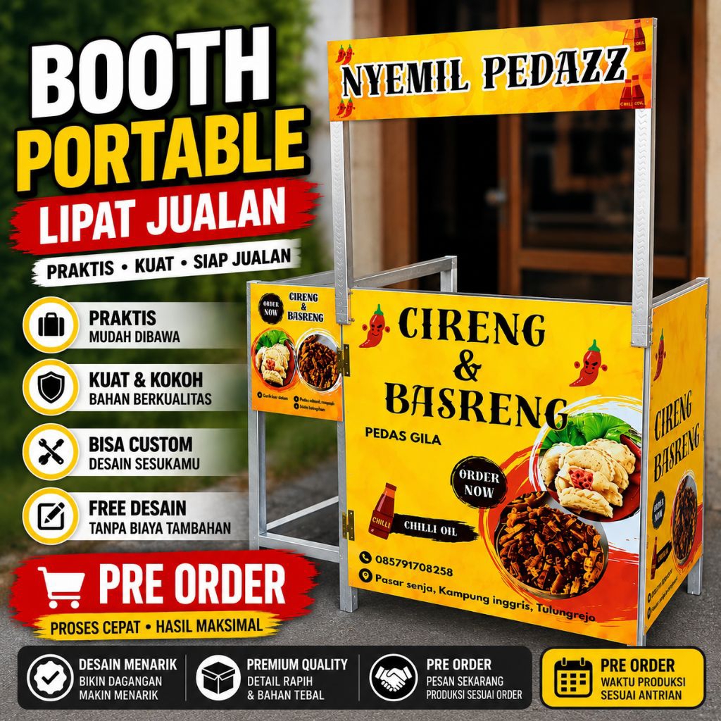 booth portabel meja lipat + rak kompor 1 tungku | booth kompor | booth jualan lipat | rak kompor 1 t