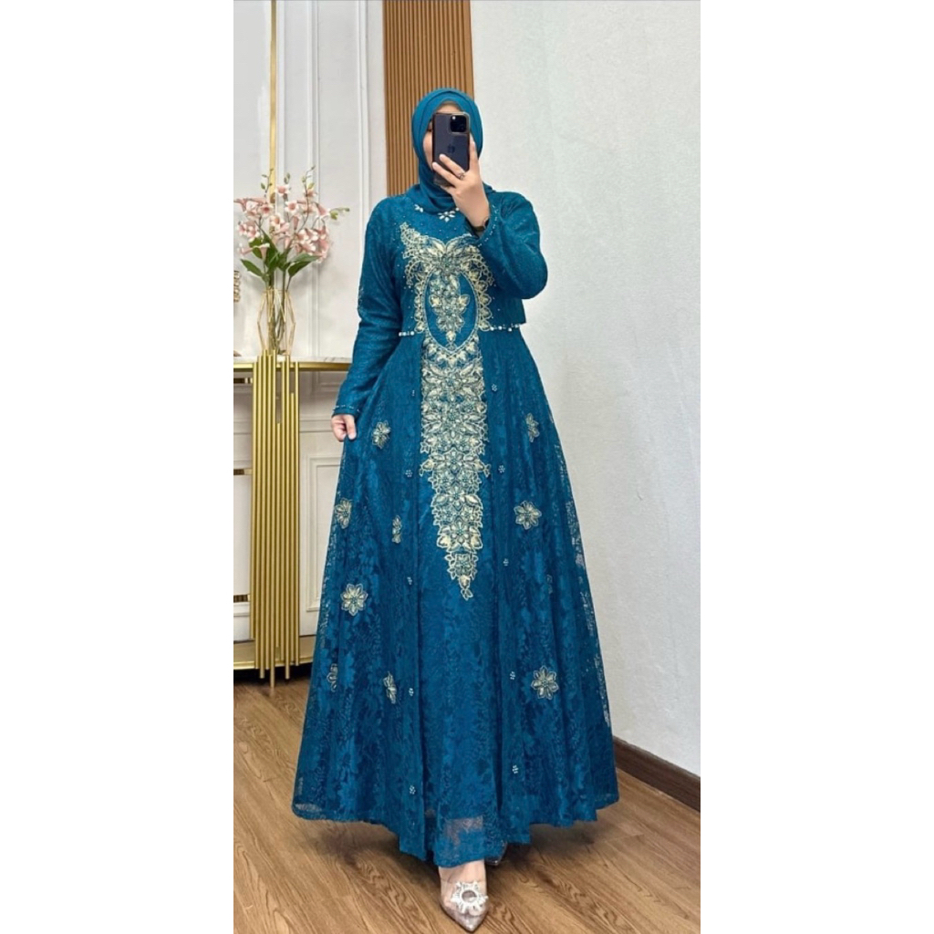 COD // GAMIS AIRA // GAMIS FULL BRUKAT // GAMIS BORDIR MIX PAYET // GAMIS PESTA KONDANGAN // EMERALD