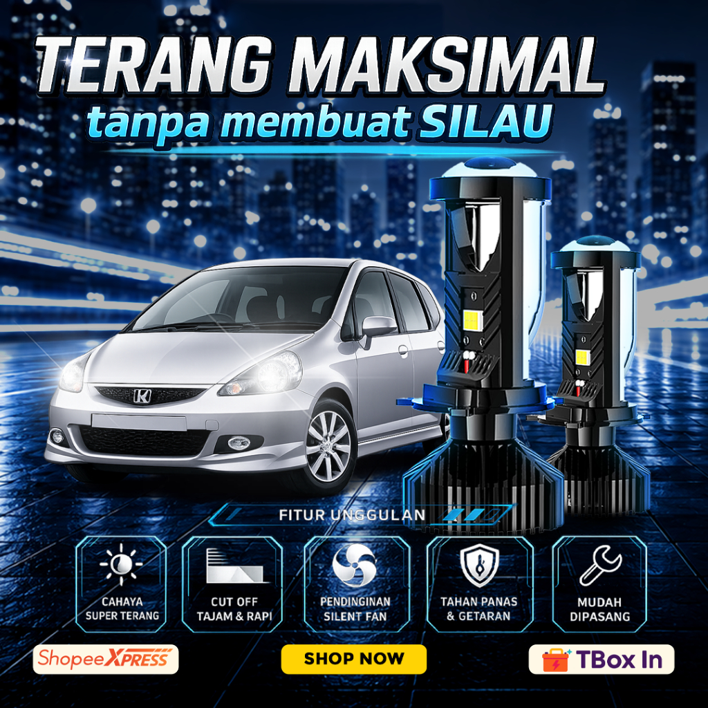 H4 Mini Biled Projie Projector Lampu LED Mobil Super Terang Putih T9 PNP Honda Jazz GD3