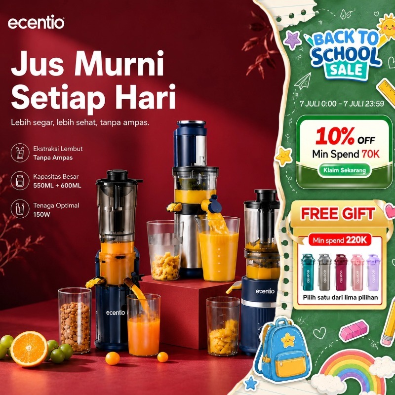 [2.0]ecentio slow juicer portable 82mm/112mm caliber multifungsi blender tanpa ampas bear 550ML+600M