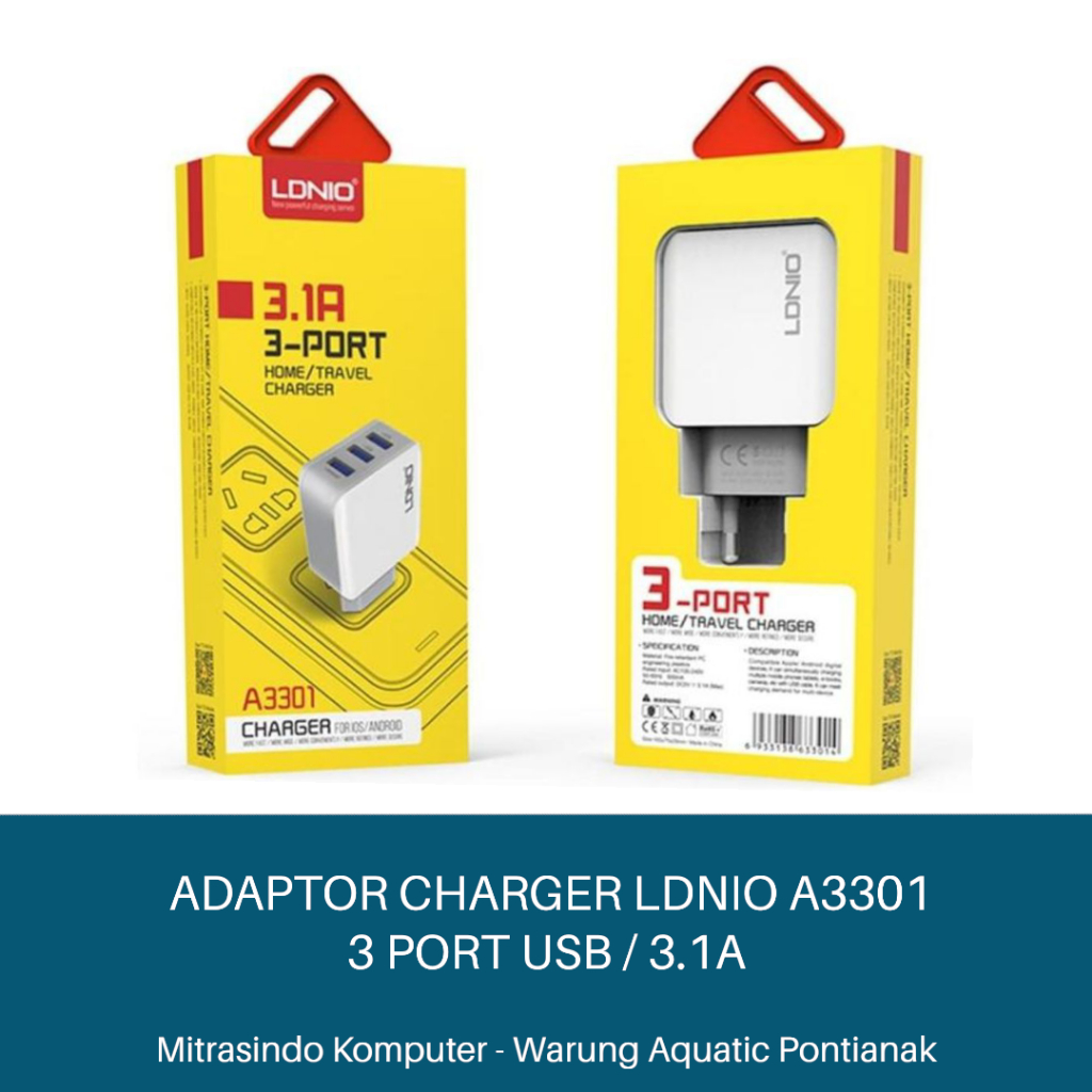 Adaptor Charger USB 3 Port 3.1A LDNIO