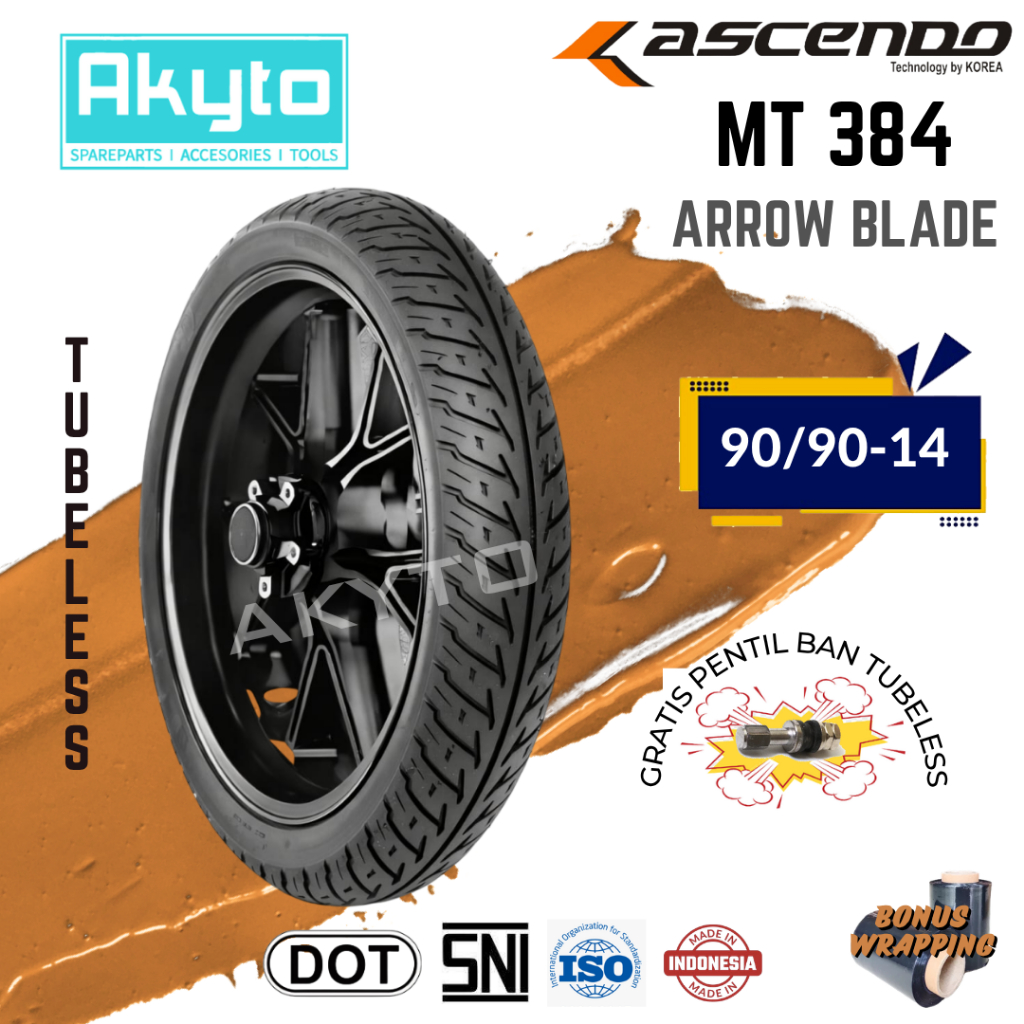 [90/90-14] ASCENDO ARROW BLADE MT-384 / TUBELESS RING 14 / GRATIS PENTIL R14 MT384 BAN MOTOR MT 384