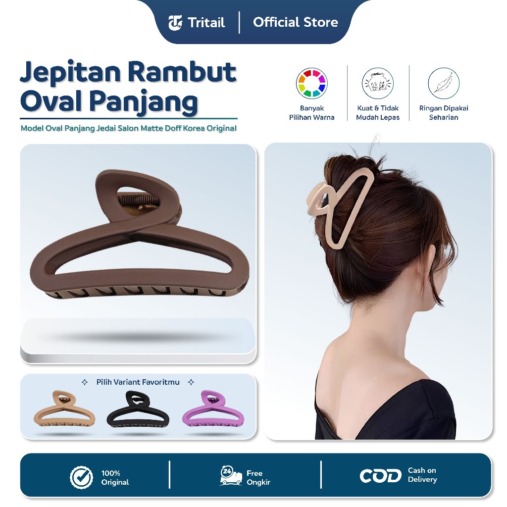 Tritail - Jepitan Rambut Salon Korea Doff Model Oval Panjang Jedai Salon Matte Doff Korea Original