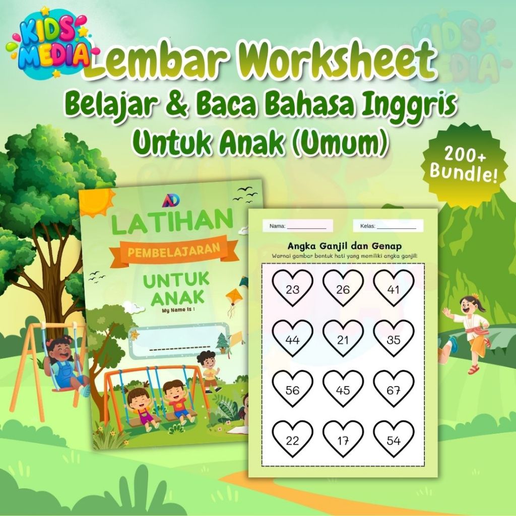 [K0034] Bundle Worksheet Belajar dan Membaca Bahasa Inggris untuk Anak | Aktivitas Edukatif Bahasa I