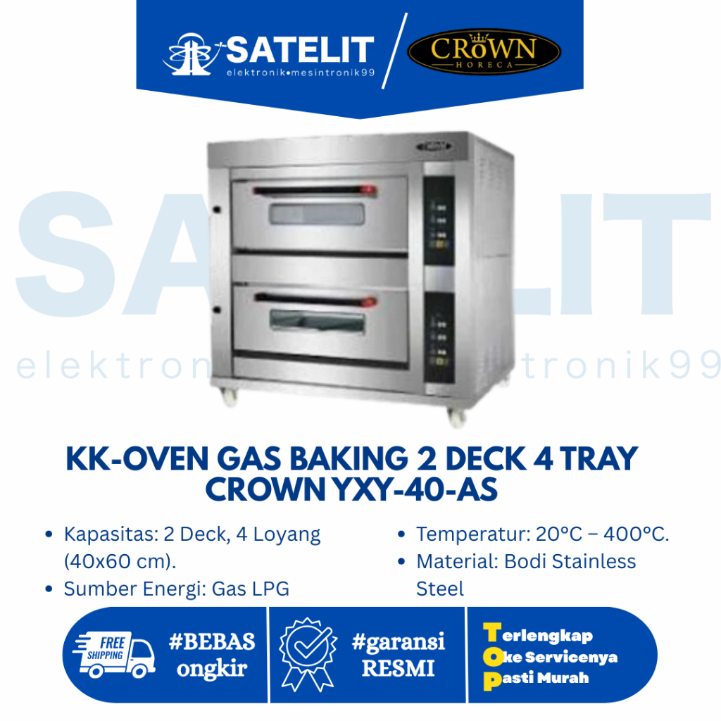 Oven Gas Deck Crown YXY-40-AS 2 Deck 4 Tray Otomatis / Oven Baking Kue Roti Besar Premium