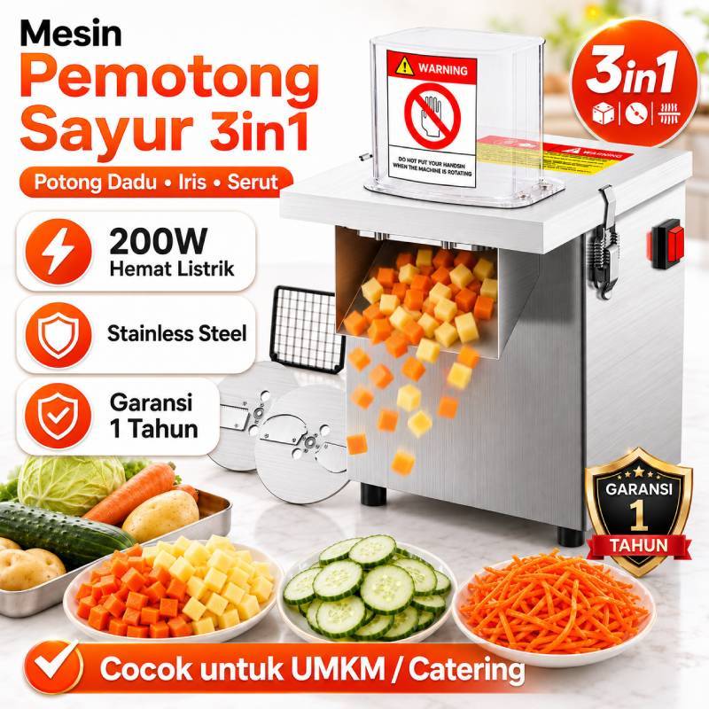 Mesin Potong Dadu Sayuran 200W Stainless 3in1 | Vegetable Cutter Slicer Shredder Otomatis untuk Usah