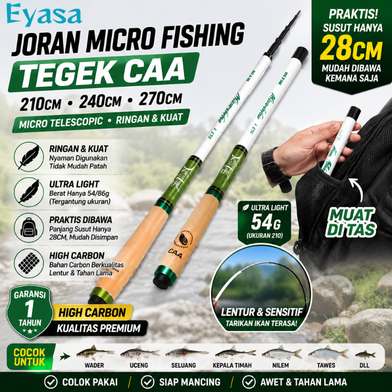 [COD]Joran Tegek Wader CAA Carbon Mini Micro Fishing Rod Ruas 28cm High Carbon Ringan dan Lentur WSW
