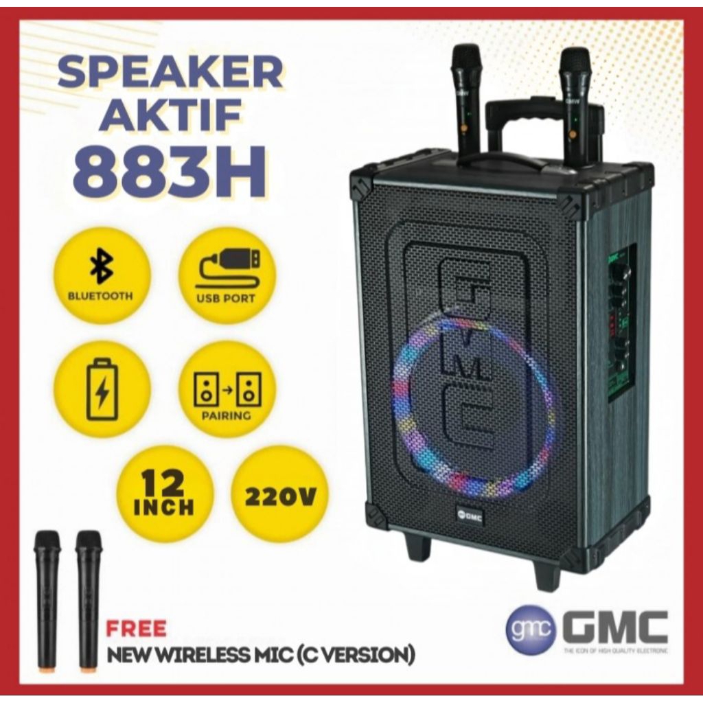 SPEAKER PORTABLE BLUETOOTH GMC 883H 12 INCH SPEAKER KAROKE