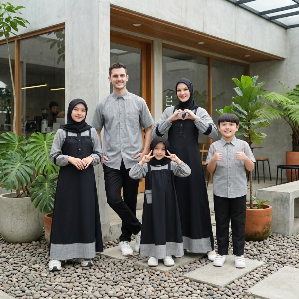 SERAGAM KELUARGA MODEL TERBARU SARIMBIT LEBARAN KONDANGAN PESTA ETHICA ELFA IRON BLACK GAMIS DRESS M