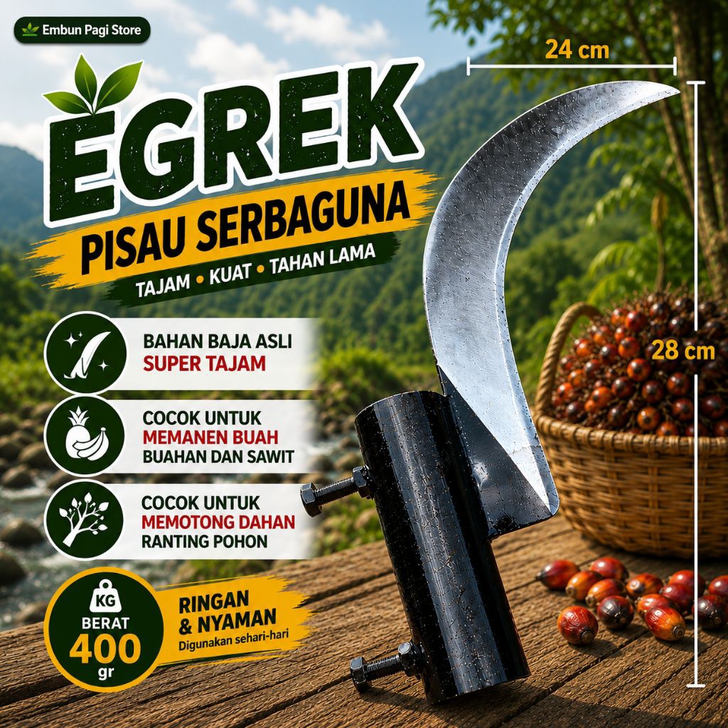 EGREK PISAU SERBAGUNA - Egrek Sawit - Egrek Multifungsi Memanen Buah Potong Ranting Super Tajam - Eg
