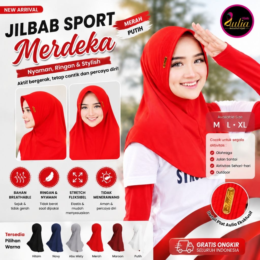 hijab bergo sport warna merah jilbab olahraga jersey merah bendera