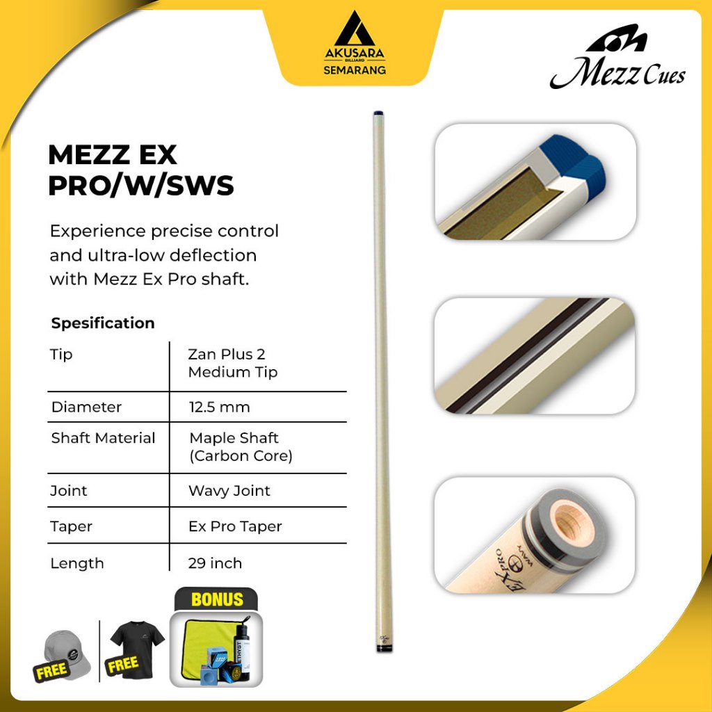 Shaft Mezz Expro SWS Billiard Play Cue Shaft Only Maple Carbon Core