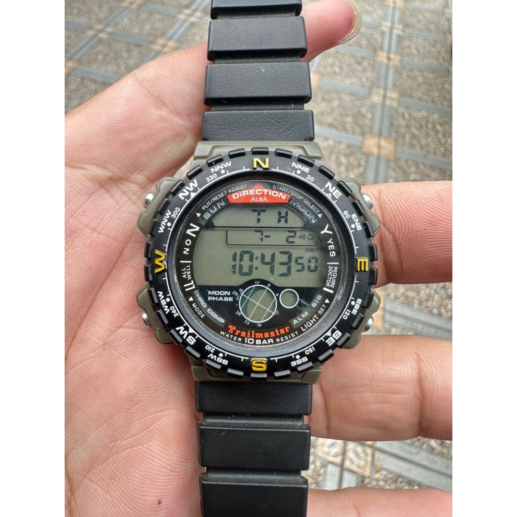 Jam Tangan Vintage Rare Alba Compass Moonphase Trailmaster