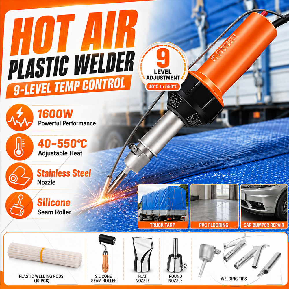 Pistol Las Plastik 1600W 220V Hot Air Welding Gun Torch Kit Alat Las Udara Panas Genggam Lengkap Noz