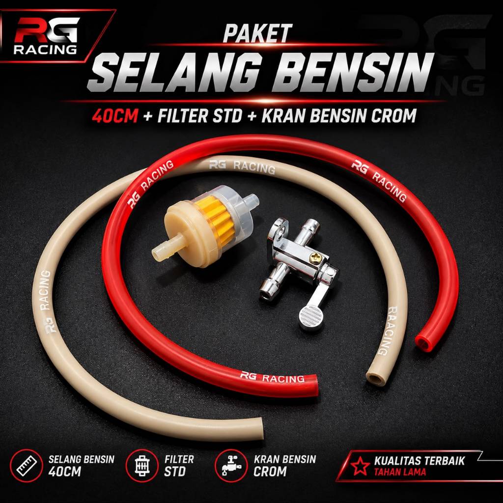 Filter bensin motor paket 3in1 kran bensin + filter bensin + selang bensin 40cm merah dan abu