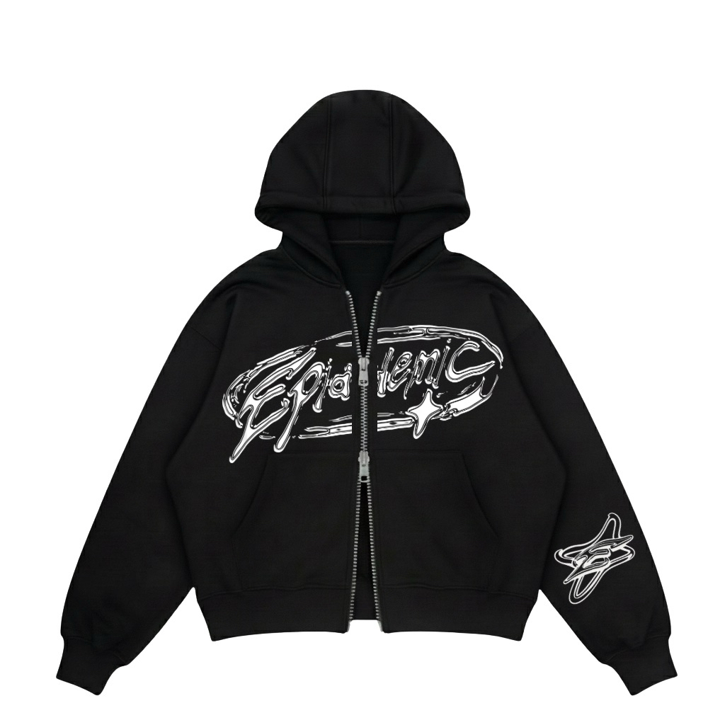 MAVIX - Hoodie Sweater BOXY HITAM DOUBLE ZIPPER ( EPIDEMIC ) OVERSIZE TEBAL STREETWEAR Unisex