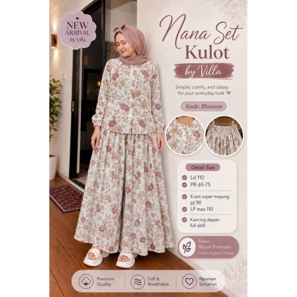 nana set kulot rayon motif bunga (Atasan&Celana) Original by VILLA