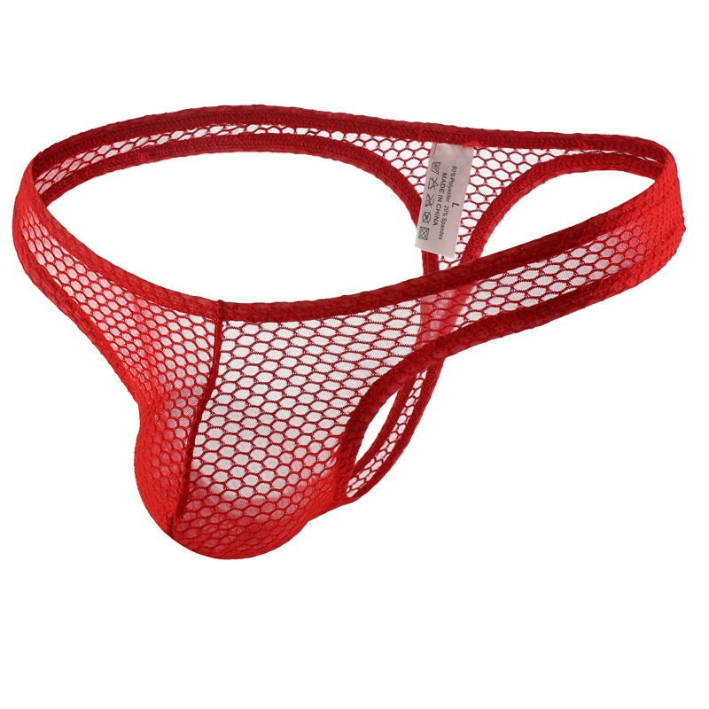 VANSKOOS Mesh Thong CD Celana Dalam Pria Thong Jala Jaring Merah D4012R