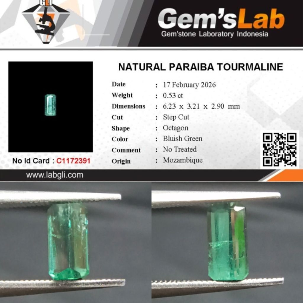 0,53 cts Natural Paraiba Tourmaline origin Mozambique No Treatment Memo GLI