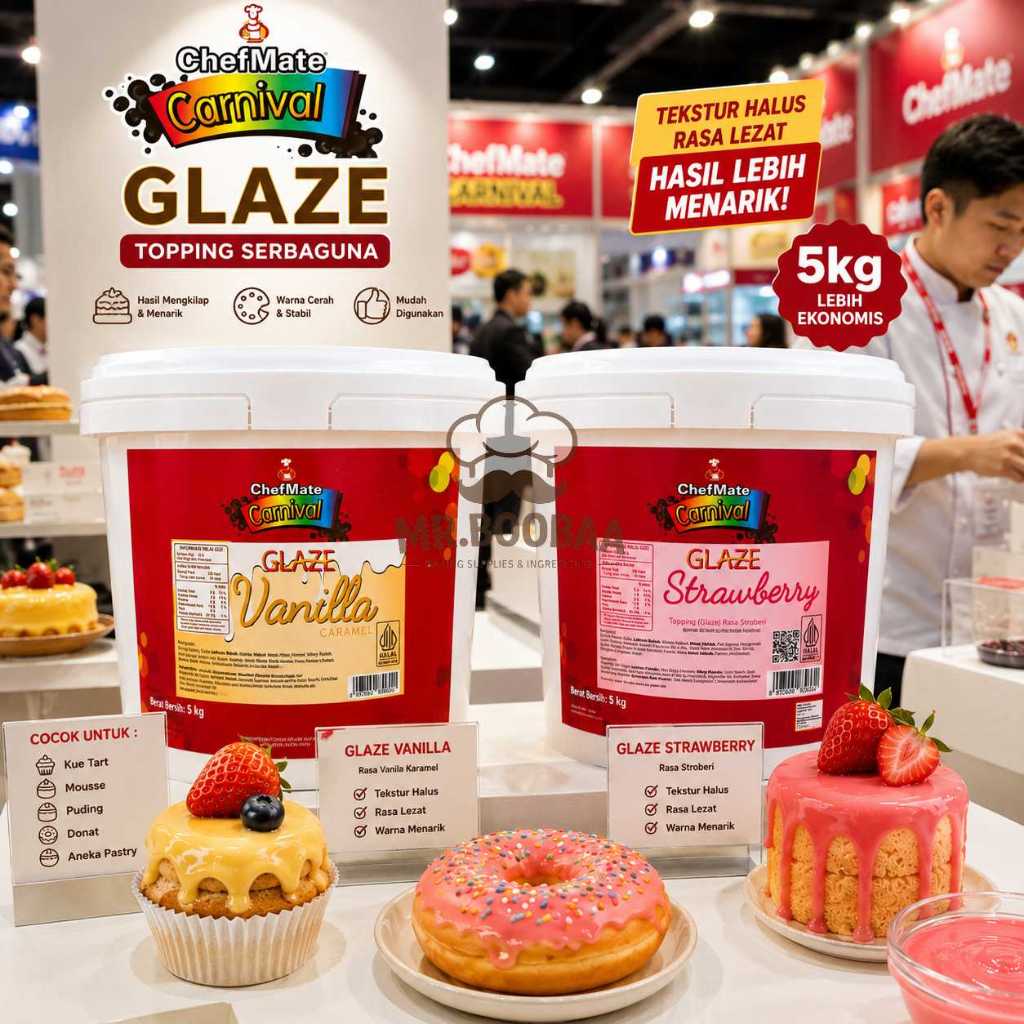 Chefmate Glaze Carnival Cairan Topping Donat Stroberi Vanilla Karamel Pail 5kg
