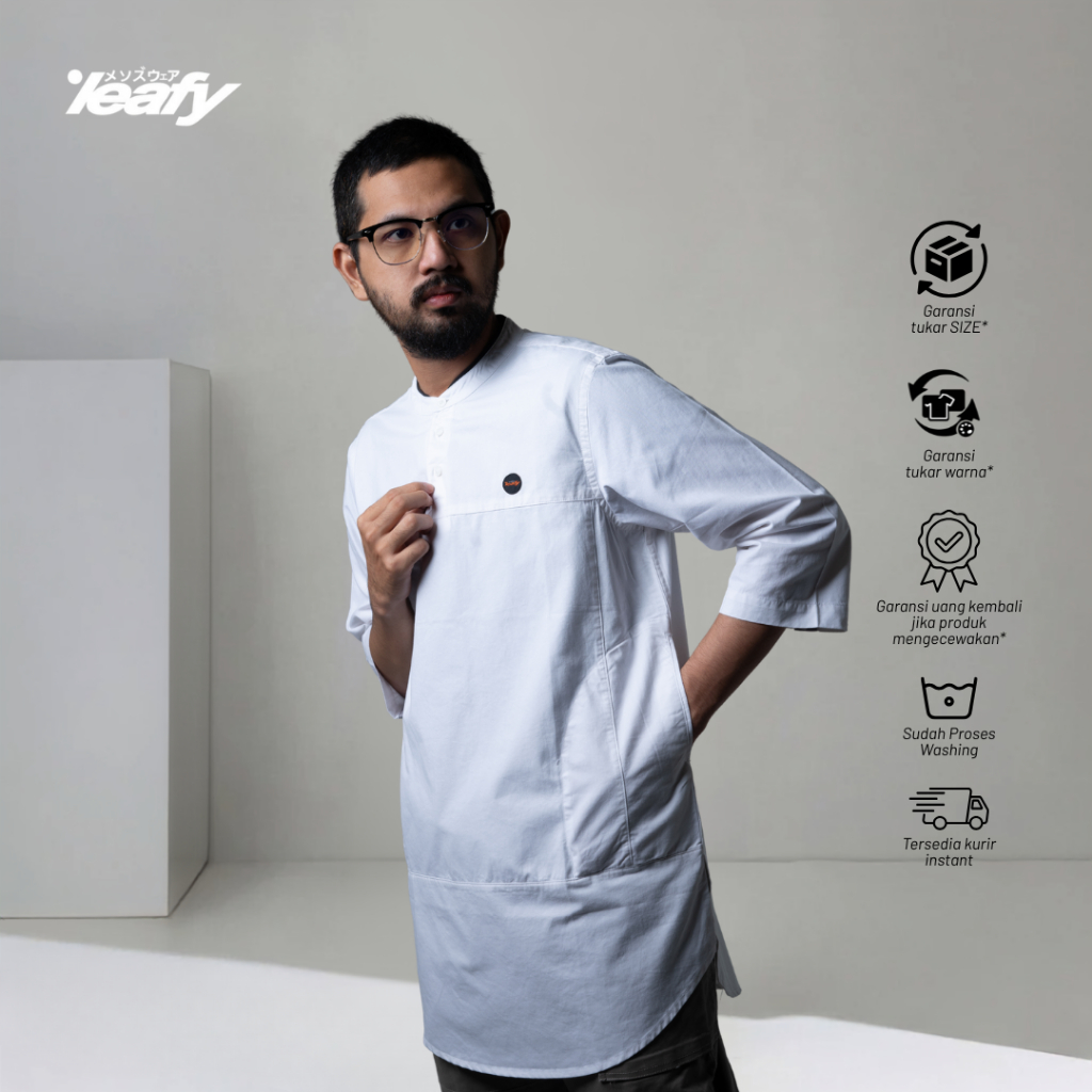 LEAFY - HS 010 Baju Kaos Koko Kurta Pria Lengan 3/4 Twill Ultimate | Atasan Busana Cowok Muslim