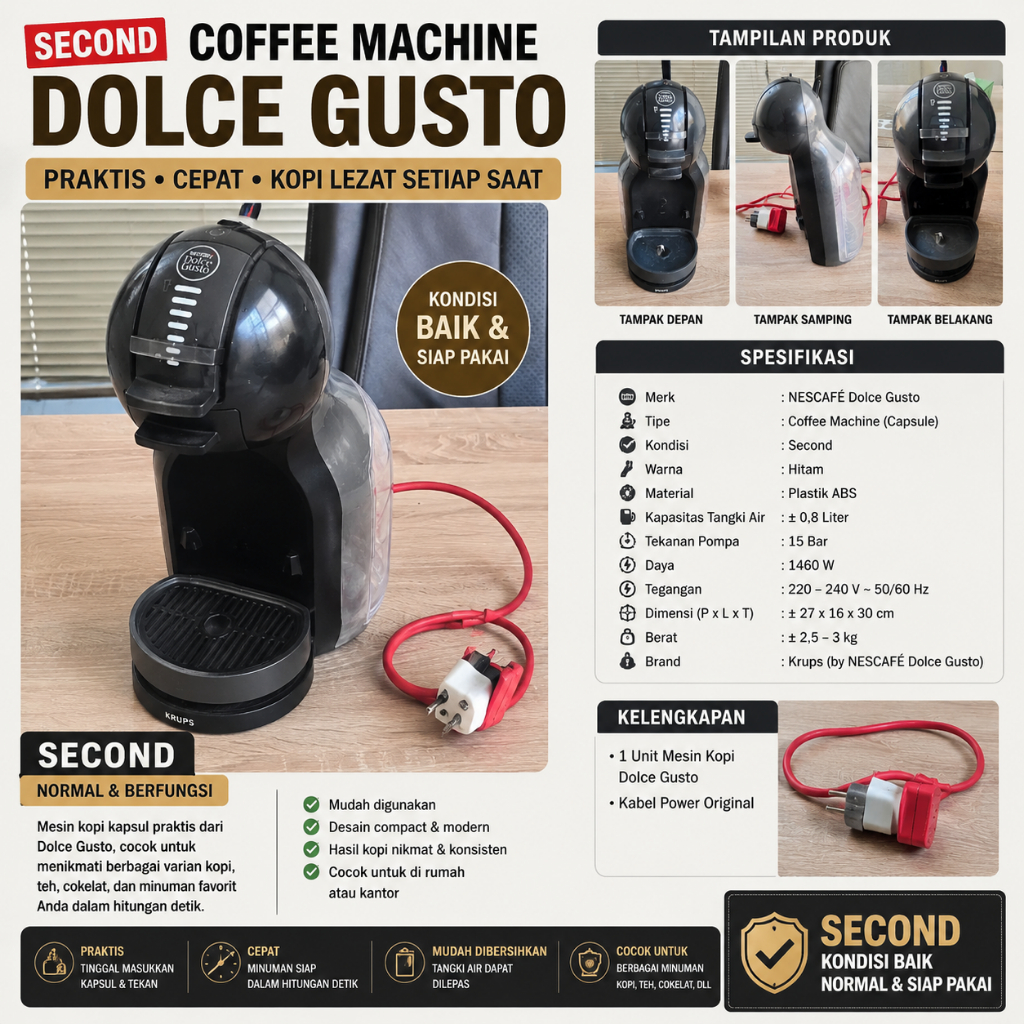 [SECOND] Mesin Kopi Kapsul Nescafe Dolce Gusto Krups Piccolo Black