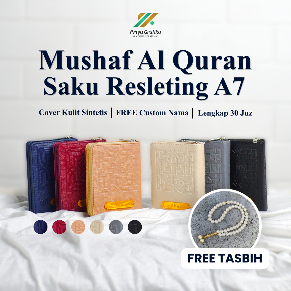 Alquran Mushaf Saku A7 Non Terjemah Cover Kulit Sintetis Resleting Custom Nama Akrilik