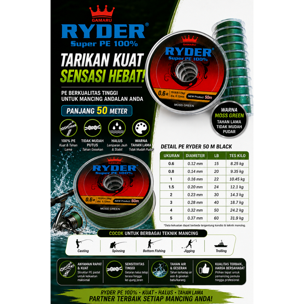 PE X6 Termurah Super lembut Dan Sangat Kuat / PE X6 Gamaru Ryder ( Multi Colour )