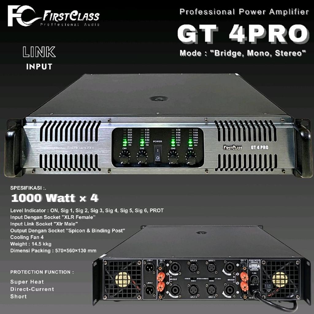 Professional Power Amplifier Firstclass 4 ChannelGT 4 PRO | Power 1000 Watt × 4 GT 4PRO