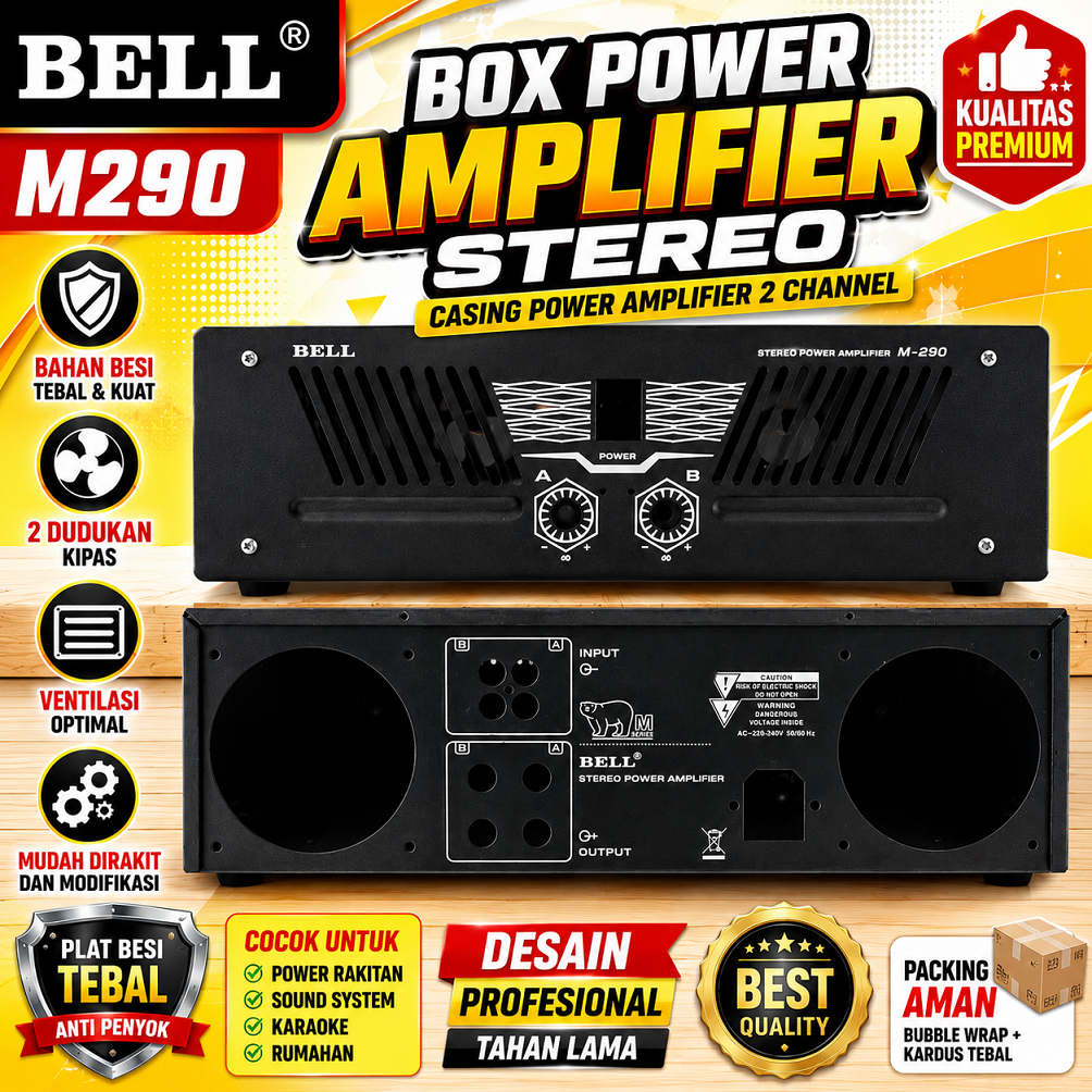Box Power Amplifier BELL M290 Tebal / Casing Box Amplifier Stereo M-290 BELL BGR Kosongan Plat Besi 