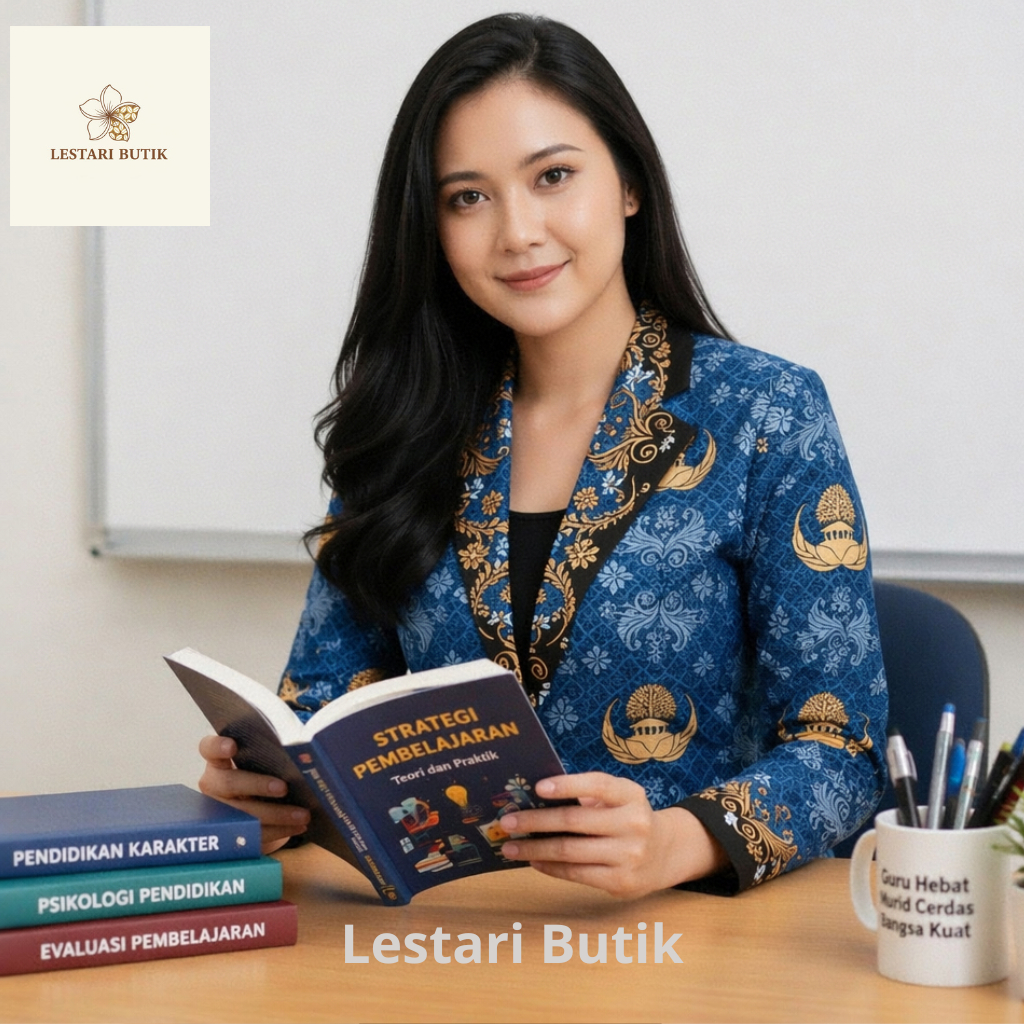 LESTARI BUTIK-Batik BLAZER Korpri Wanita Premium FULL FURING Motif Tumpal Kerah Hitam – Blazer Elega