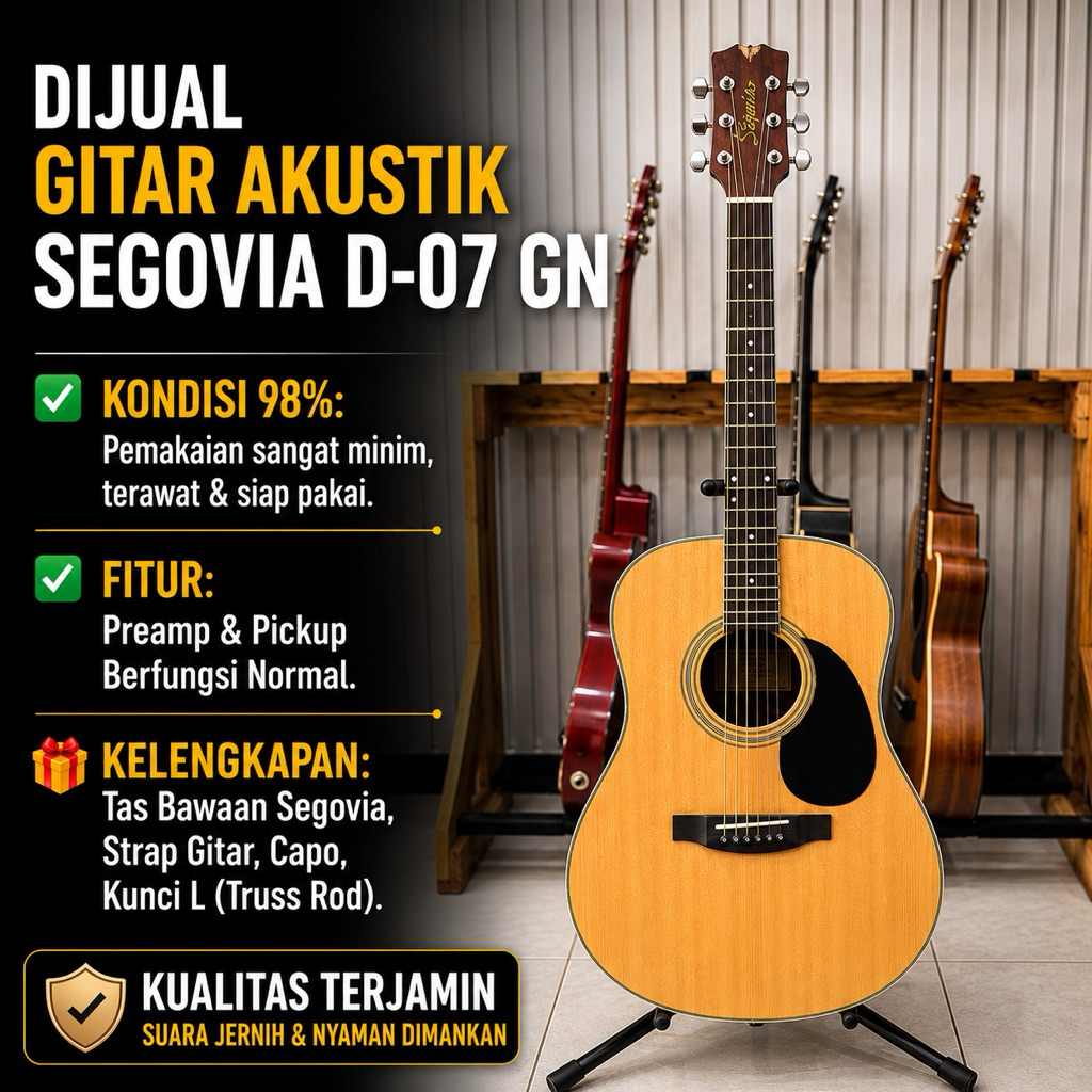 Gitar Akustik Elektrik Segovia D-07 GN Original Second Bekas 98% Aktif Preamp Tas