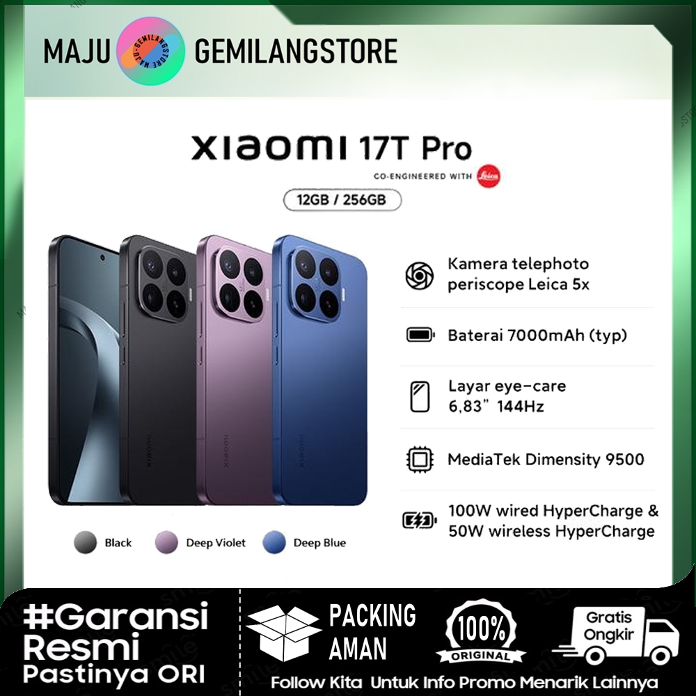 Xiaomi 17T Pro - RAM 12+512GB | Layar: 6.83" AMOLED 144 Hz-MediaTek Dimensity 9500 (3 nm) Octa-core 