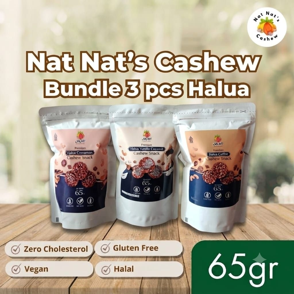 "Nat - Nat's Cashew"- Mini Halua Cashew Bundle 3 pcs - Cemilan Kacang Mede