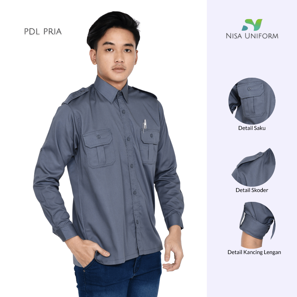 Baju PDL Lapangan Custom bordir Seragam Kerja Pria Baju Kerja PDL Pria Abu Tua
