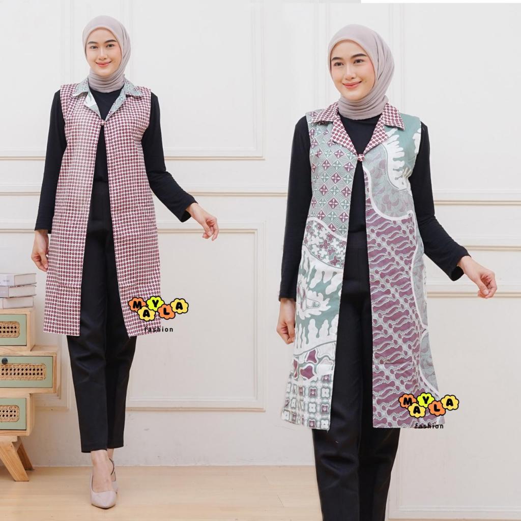 Blazer Outer Batik Wanita Cardingan Bahan Katun Bolak Balik
