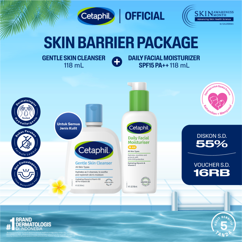 Cetaphil Gentle Skin Cleanser 118ml + Daily Facial Moisturizer SPF 15/PA ++ 118ml