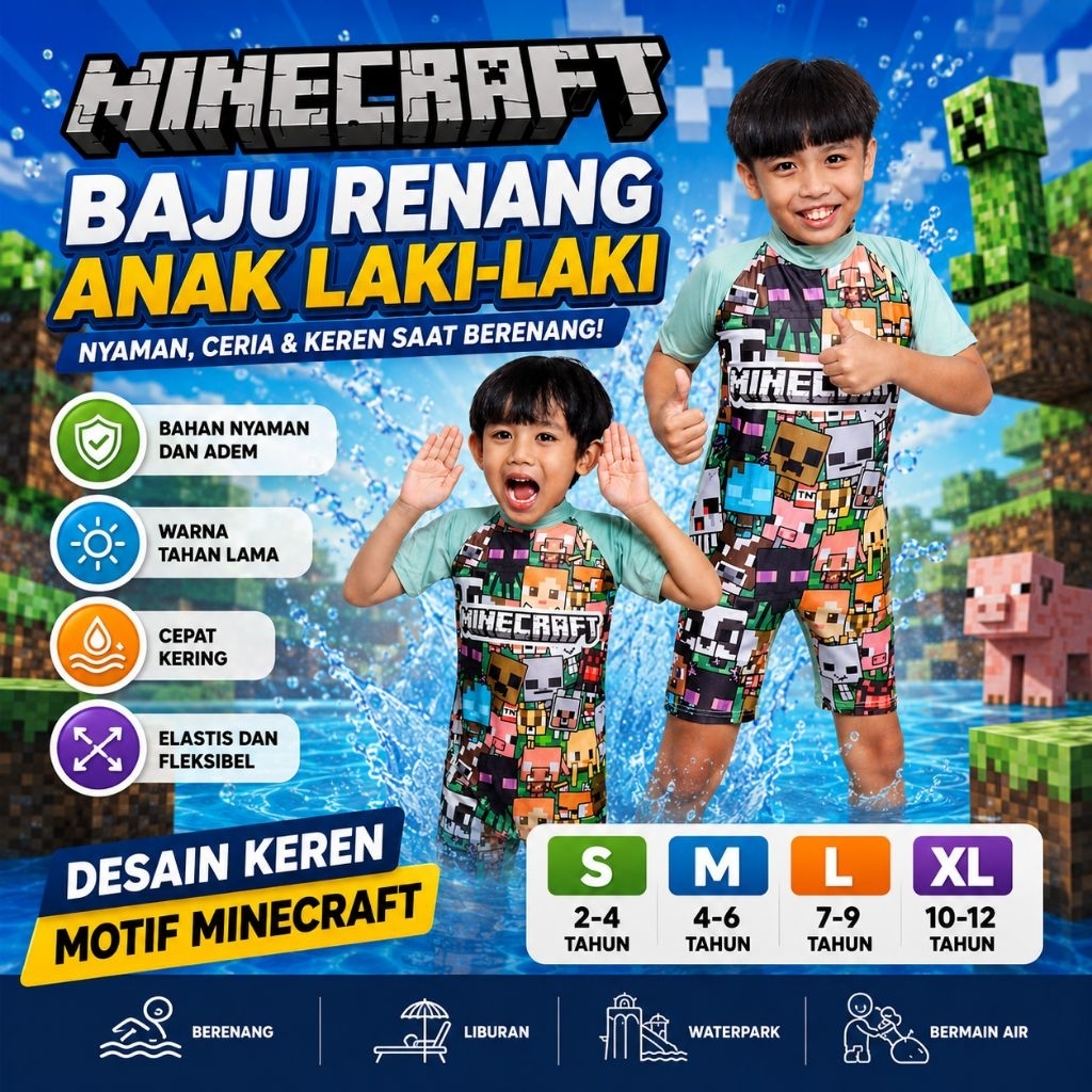 Baju Renang Anak Minecraft Sean Pie 1-13 tahun