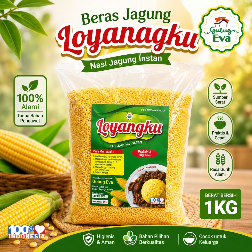 Beras Jagung, Nasi Jagung, Nasi Diet, Nasi Bebas Gluten, Loyangku Nasi Jagung Instan 1 kg