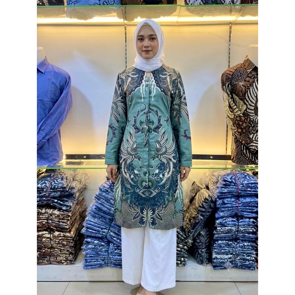 batik model tunik kancing depan lengan panjang