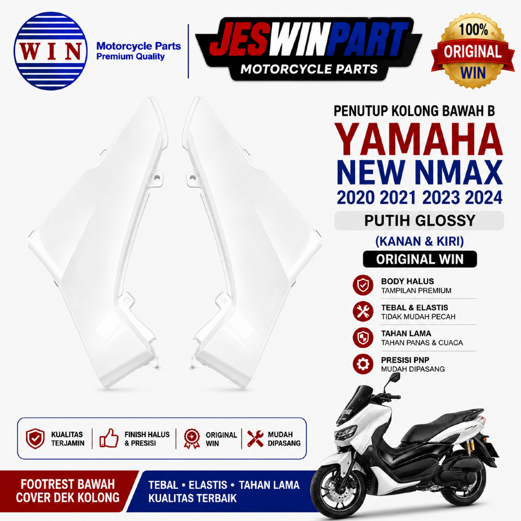 FOOTREST BAWAH COVER DEK KOLONG B YAMAHA NEW NMAX 2020 2021 2023 2024 PUTIH GLOSSY BODY HALUS (KANAN